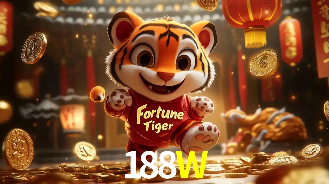 O alegre personagem do Fortune Tiger correndo sobre um caminho de moedas de ouro, simbolizando os grandes prêmios e a diversão do popular jogo de slot do 188W.