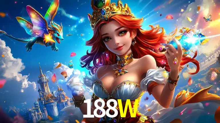 A princesa de um reino de fantasia mágico, com seu pequeno dragão, apresentando um mundo de prêmios encantados nos jogos de caça-níqueis do cassino 188W.